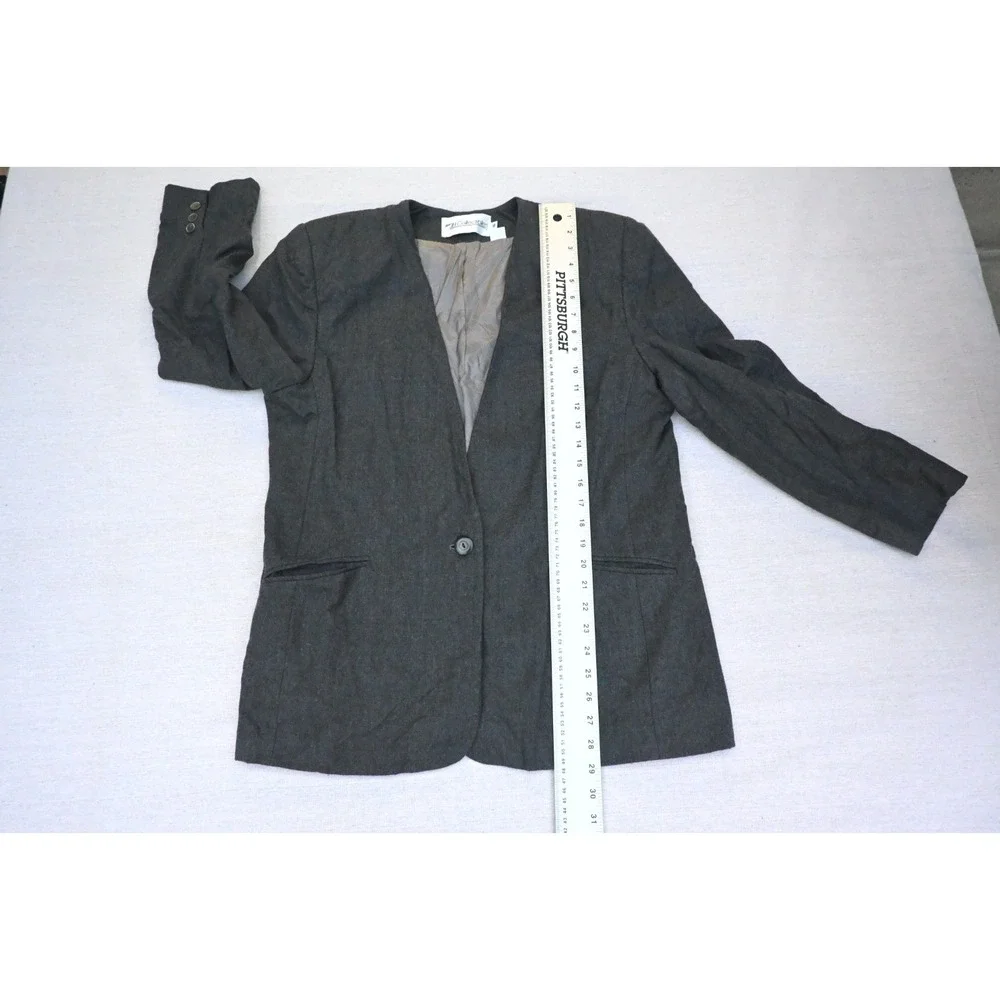 Vintage JH Collectibles Womens 16 100% Wool Collarless Blazer Charcoal Classic